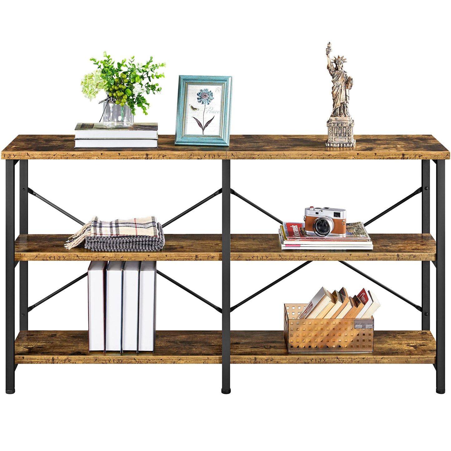 Yaheetech TV Stand for TV up to 65 Inch, 55 Inch Media Console Table with 3-Tier Storage Shelves for Living Room, Entertainment Center with Metal Frame, Rustic Brown