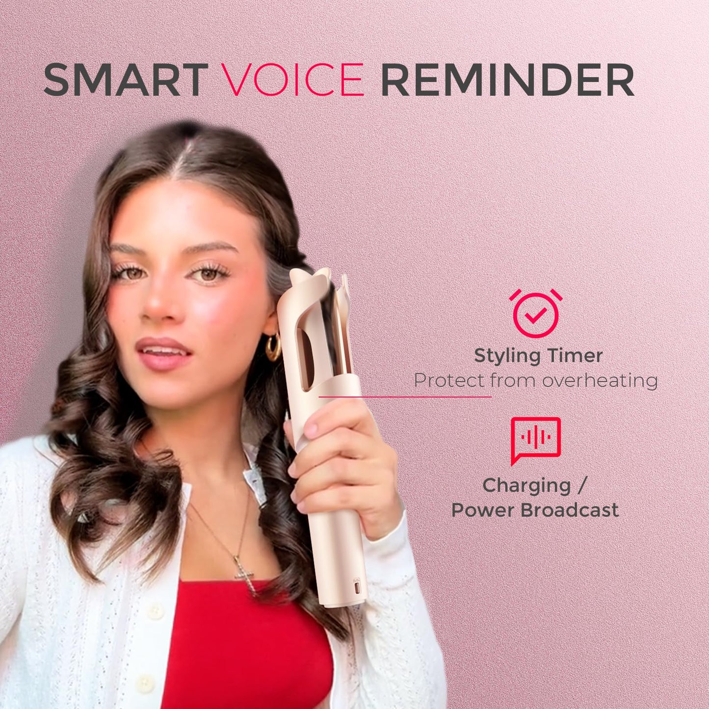 TYMO Cordless Automatic Curling Iron - Upgraded TYMO CurlGo Smart 1 Inch Rotating Curling Wand for Travel, Ionic Beach Waves Portable Hair Curlers for Women, Anti-Scald, Safe & Tangle-Free, Gold Blush