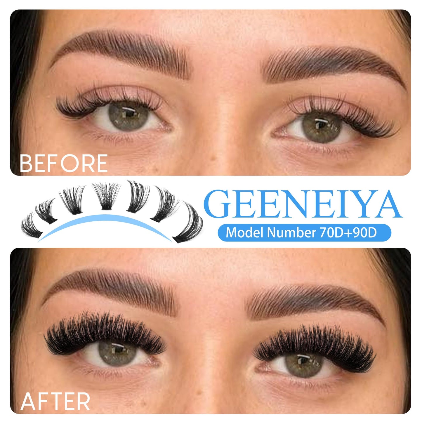 Geeneiya Wispy Lash Clusters Kit 70D+90D Lash Extension Kit 10-18mm Natural Cluster Eyelash Extensions Kit Individual Lashes with Waterproof Lash Bond and Seal Glue, Lash Tweezers (300PCS)