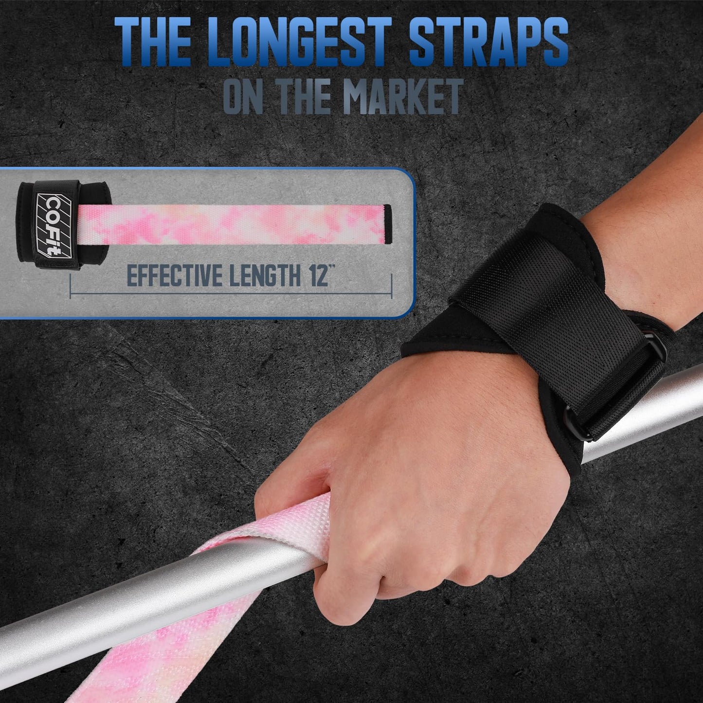 COFIT Workout Lifting Straps, Heavy Duty Weightlifting Wrist Straps with Extensive Cotton Padding Area, Enhanced Grip for Deadlifts, Powerlifting, Pull-Ups, Strength Training - Colorful Pink
