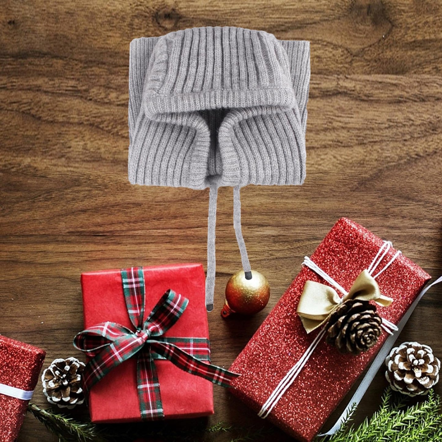 Knit Winter Hats for Women Balaclava Warm Hooded Scarf for Men and Women Beanie Hat with Drawstring Skull Cap