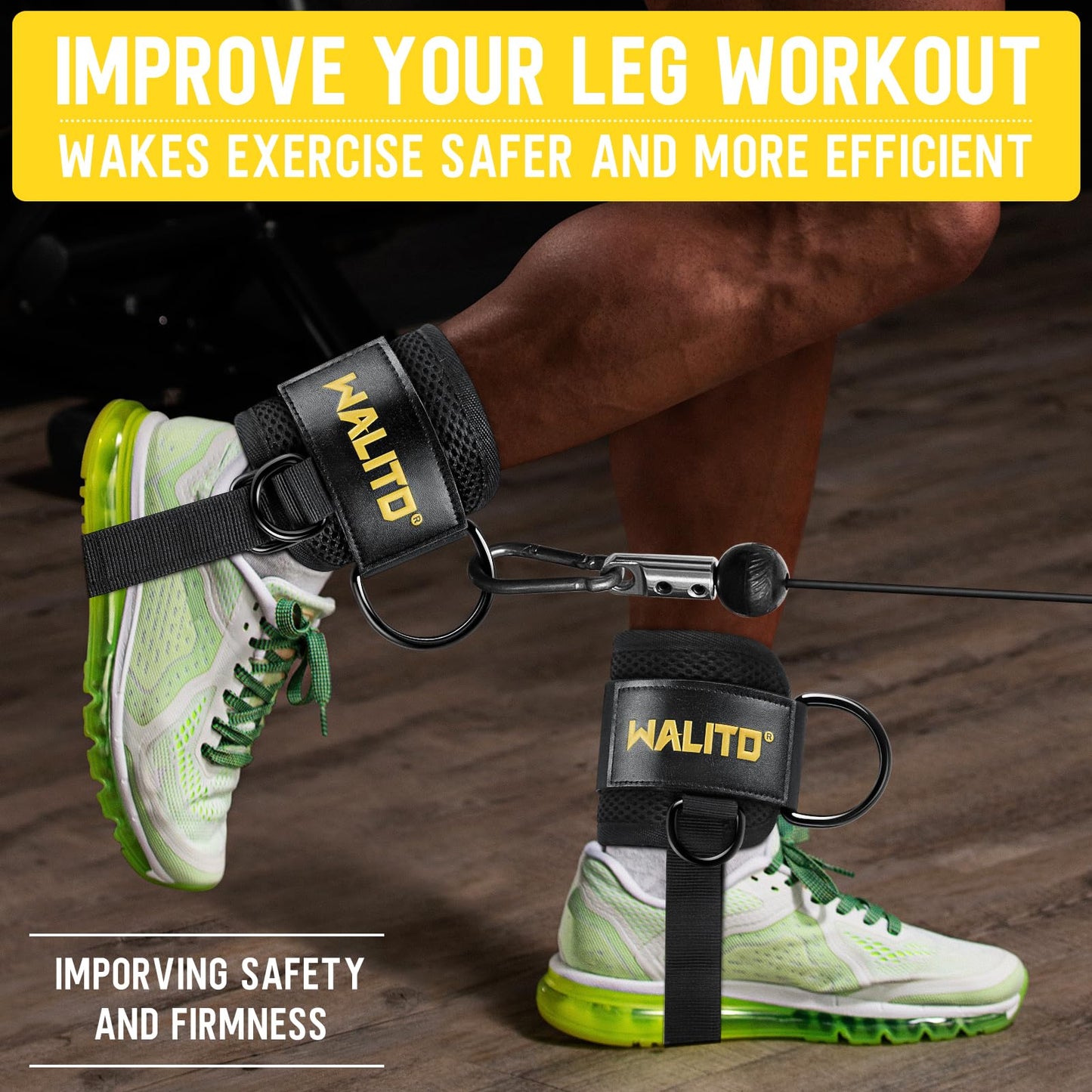 WALITO Gym Ankle Straps for Working Out - Glute Ankle Cuff Kickback Strap, Gym Cable Machine Accessories for Women Glute Leg Extensions, Hip Abductors & Lower Body Exercises Equipment