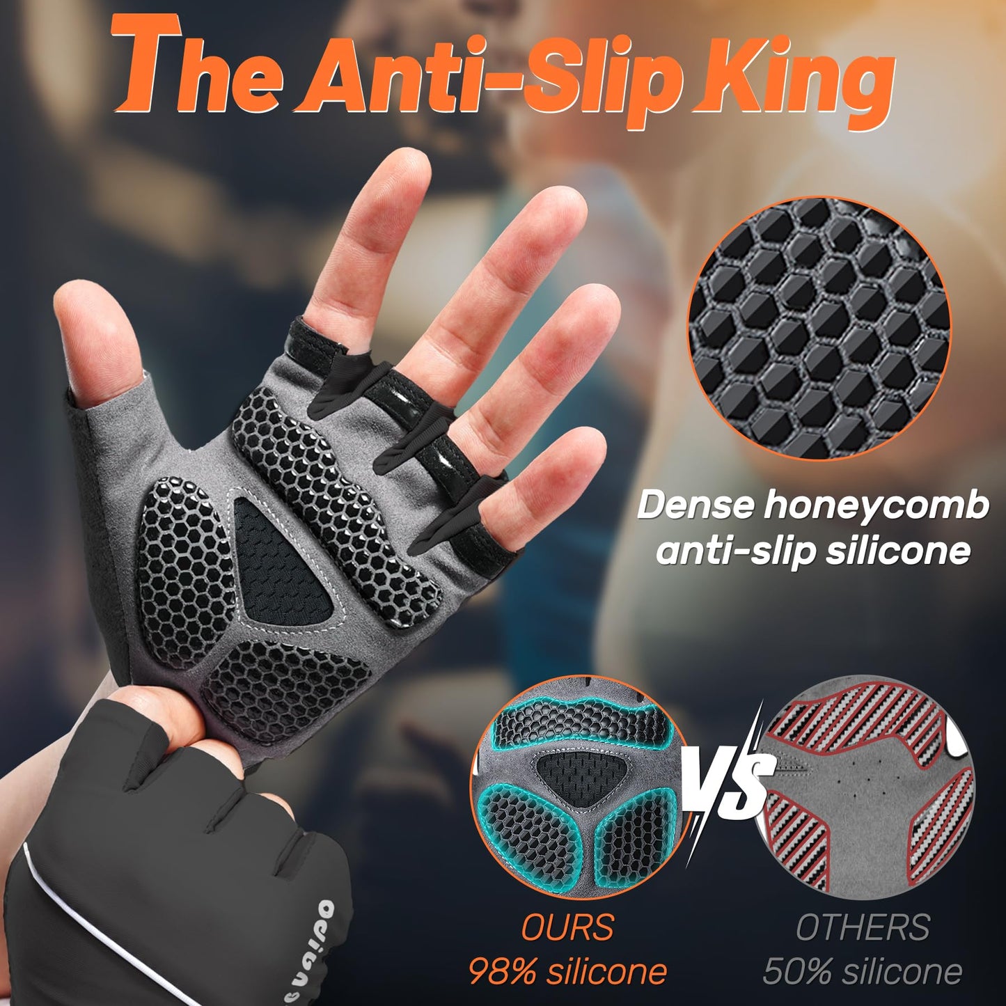 Yeendibo 5-in-1 Workout Gloves for Men & Women, with Excellent Grip, Full Protection Exercise Weight Lifting Gym Gloves, Detachable Wrist Strap & Mesh Bag