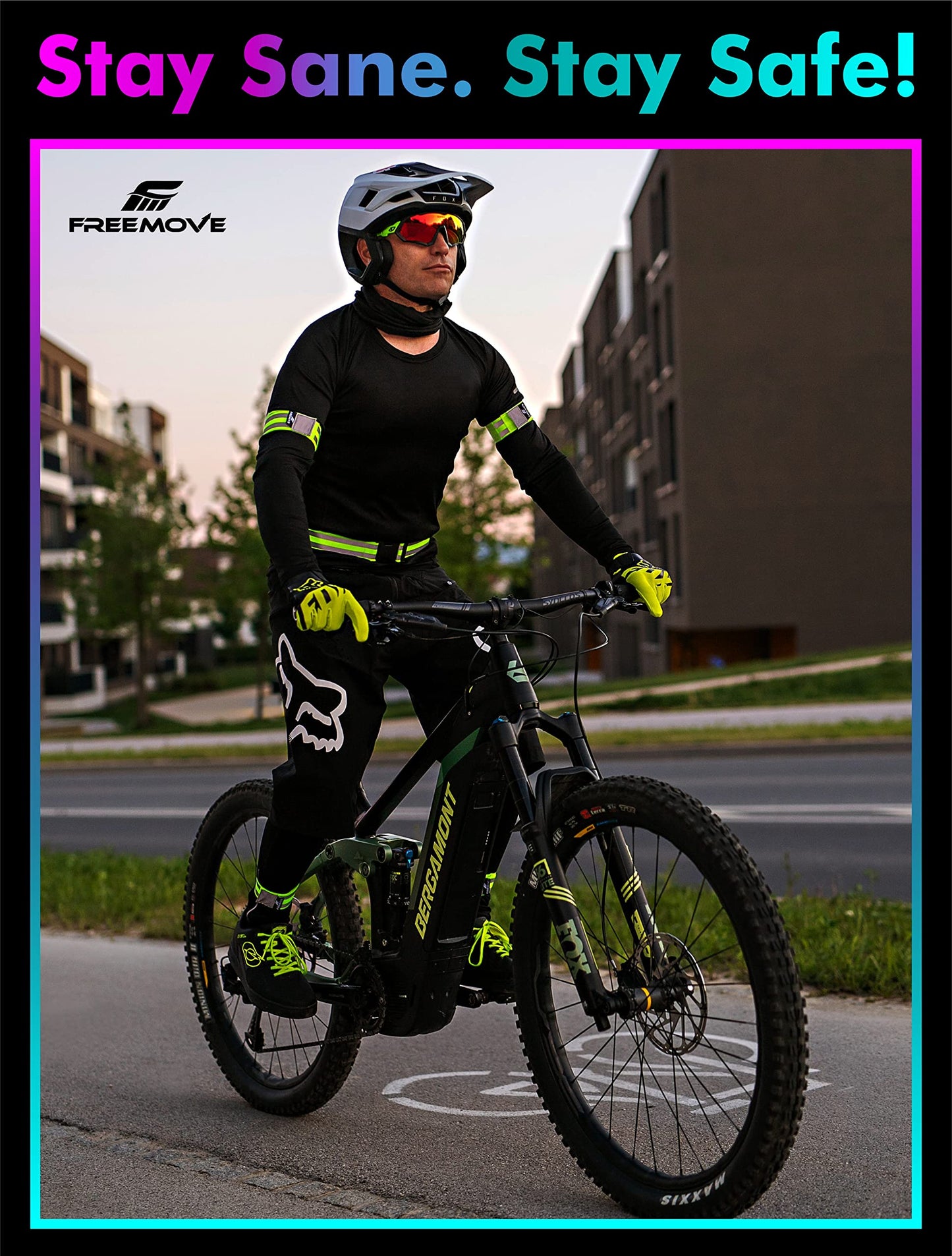 FREEMOVE Reflective Running Gear - a Pack with Adjustable Runners Waist Belt + 4 Arm/Wrist Bands for Men and Women - Stay Safe Day or Night When Dog Walking, Running, Cycling, Jogging, Biking, MTB