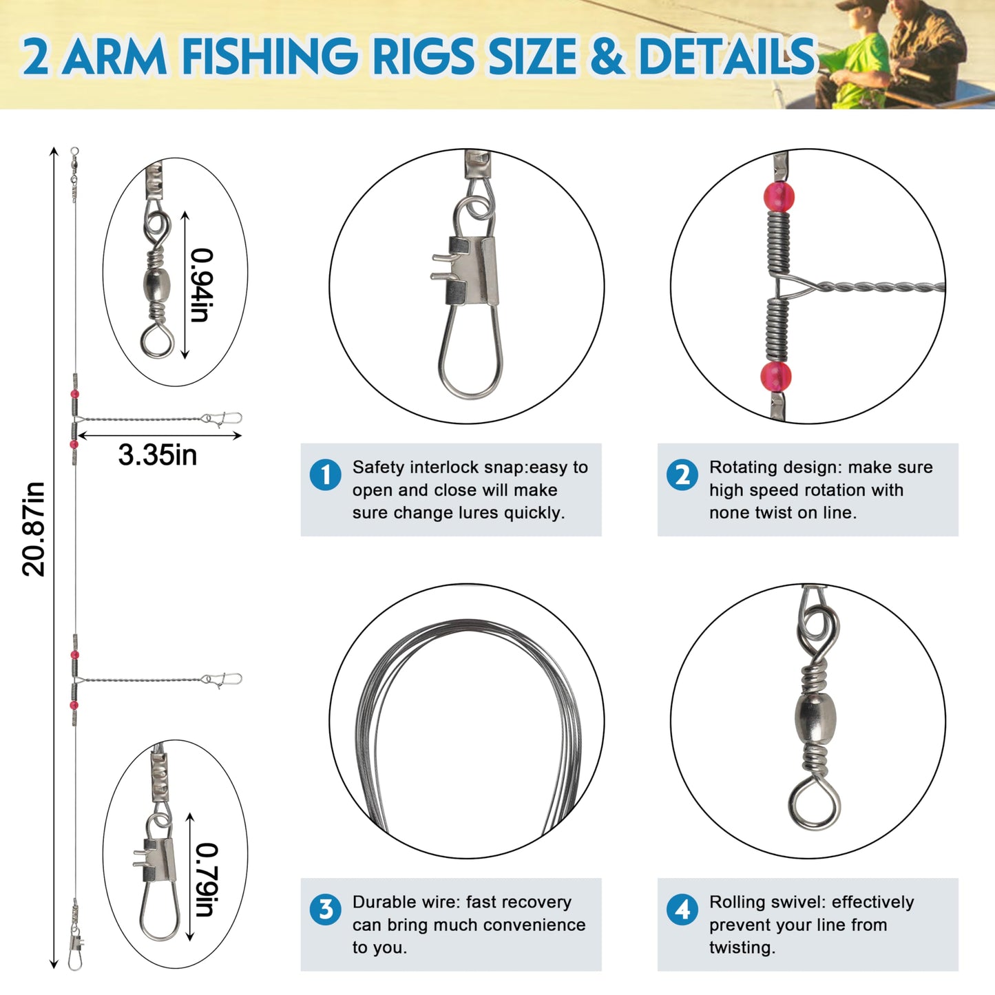 Fishing Leaders Stainless Steel Wire Rigs Saltwater Surf Fishing Rigs Standard Bottom Rigs Old Dominion Style Steel Leaders Saltwater Fishing Rig High Strength with Swivel Snaps Beads