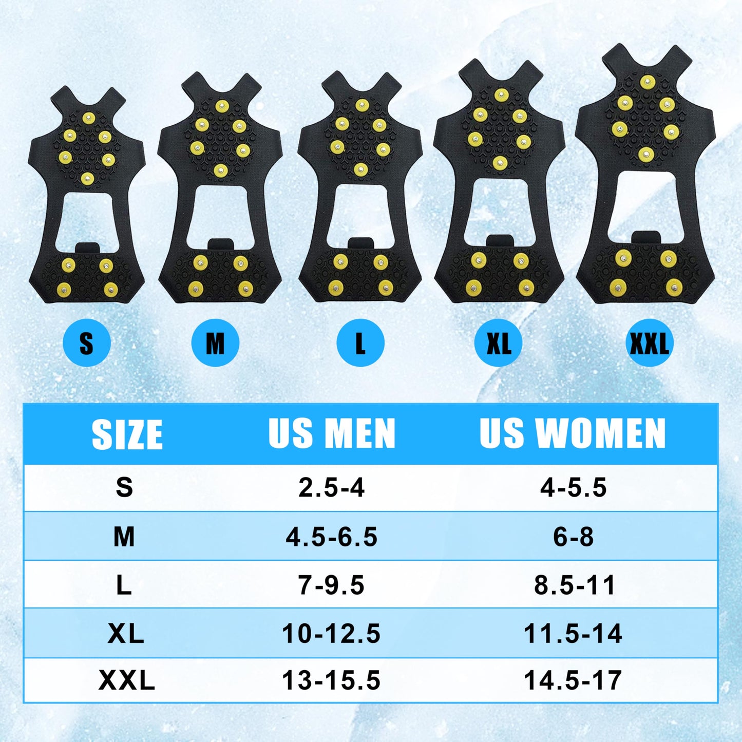 Ice Cleats for Shoes and Boots Ice Snow Grippers Anti-Slip Crampons 10 Studs Traction Cleat for Women Men Kids Hiking Fishing Walking Running Jogging