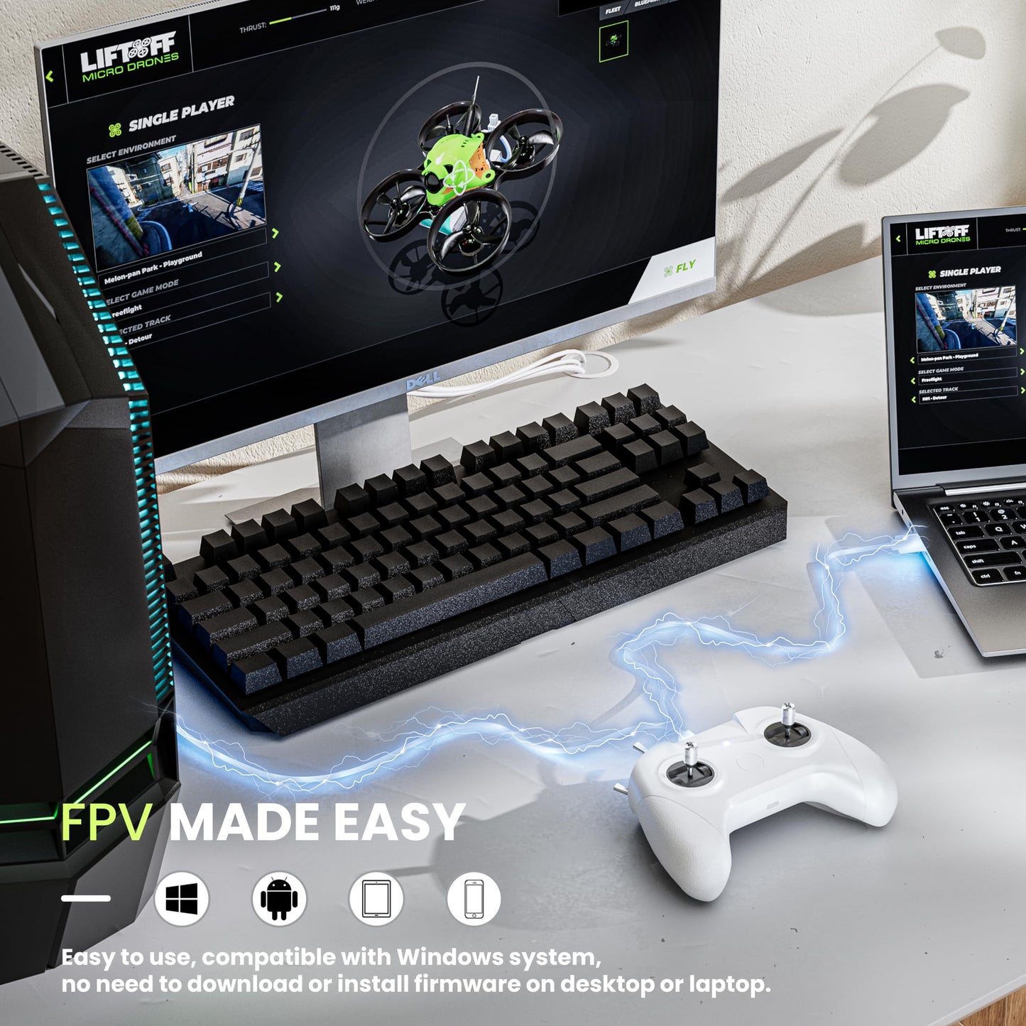 STARDRONE S8 RC Flight Simulator Controller- 8 Channels FPV Drone Games Remote Controller Support Popular System&Platform- Ideal for Beginner Pilots Professional Training Experience(Mode 2) (White)