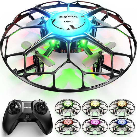 SYMA Drone for Kids with 7-Color LED Light, X660 Mini Drone with 3D Flip, Rotary Ascent, Headless Mode, Speed Switch and Full Protection RC Toys Gifts for Beginners Adults