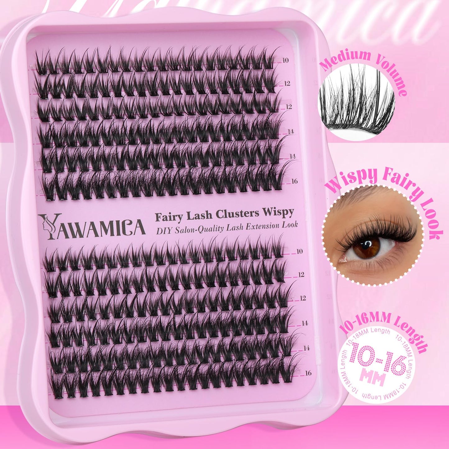Yawamica Lash Clusters Wispy Cluster Eyelash Extensions 50D Medium Volume Eyelash Clusters Fluffy Individual Lashes 10-16mm D Curl Length Cluster Lashes Natural False Lashes Clusters DIY Lash by Self