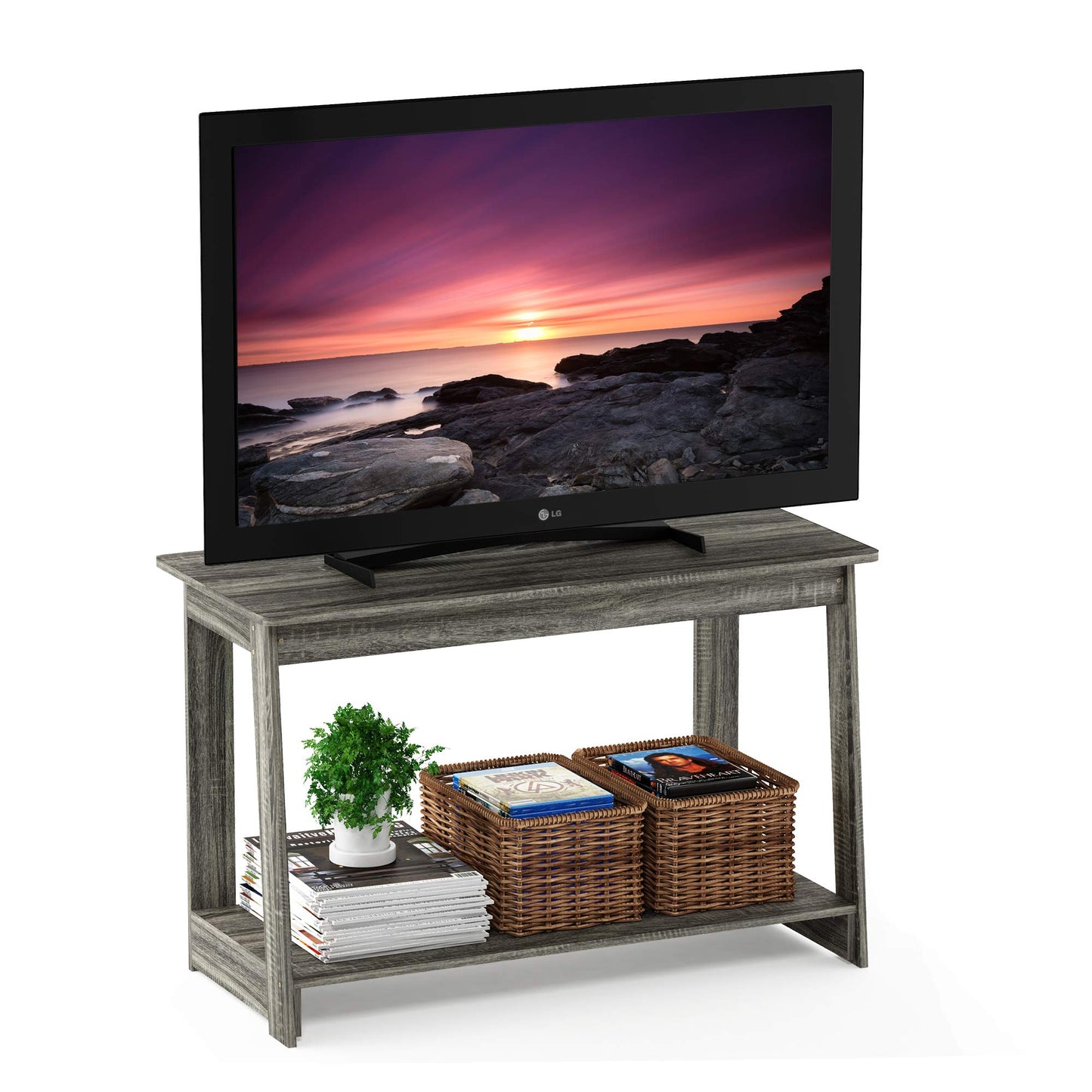 Furinno Beginning TV Stand, French Oak Grey, 15.59 x 35.04 x 21.65 inches