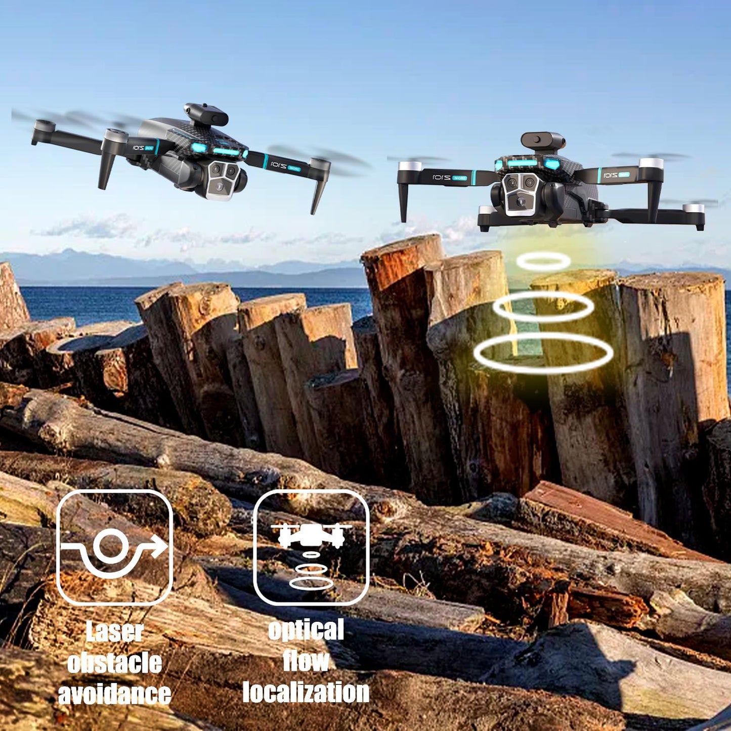 Drone with Camera 4k HD FPV Foldable Drone for Beginners, Quadcopter with Voice Gesture Control, One Key Take Off/Land, Optical Flow Positioning, 360° Flip, Waypoint Fly,2 Batteries