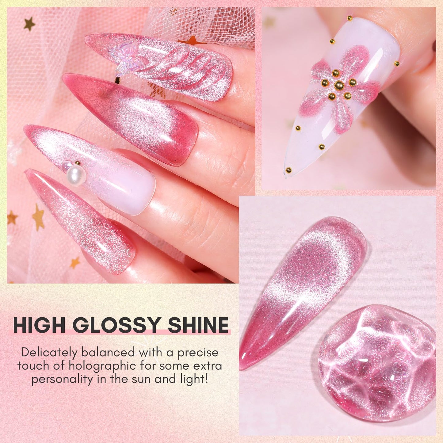Makartt Gel Nail Polish, Cat Eye Glitter Gel Polish Summer Gel Polish with Magnet Stick Soak Off UV/LED Manicure Nail Art Designs-Sugarplum Serenade
