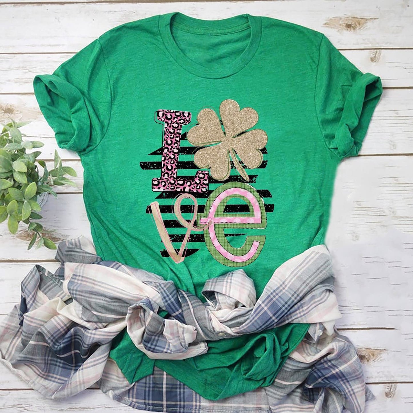 Aniywn Women's St Patricks Day Casual Short Sleeve T-Shirt Round Neck Graphic Print Tee Top Blouse