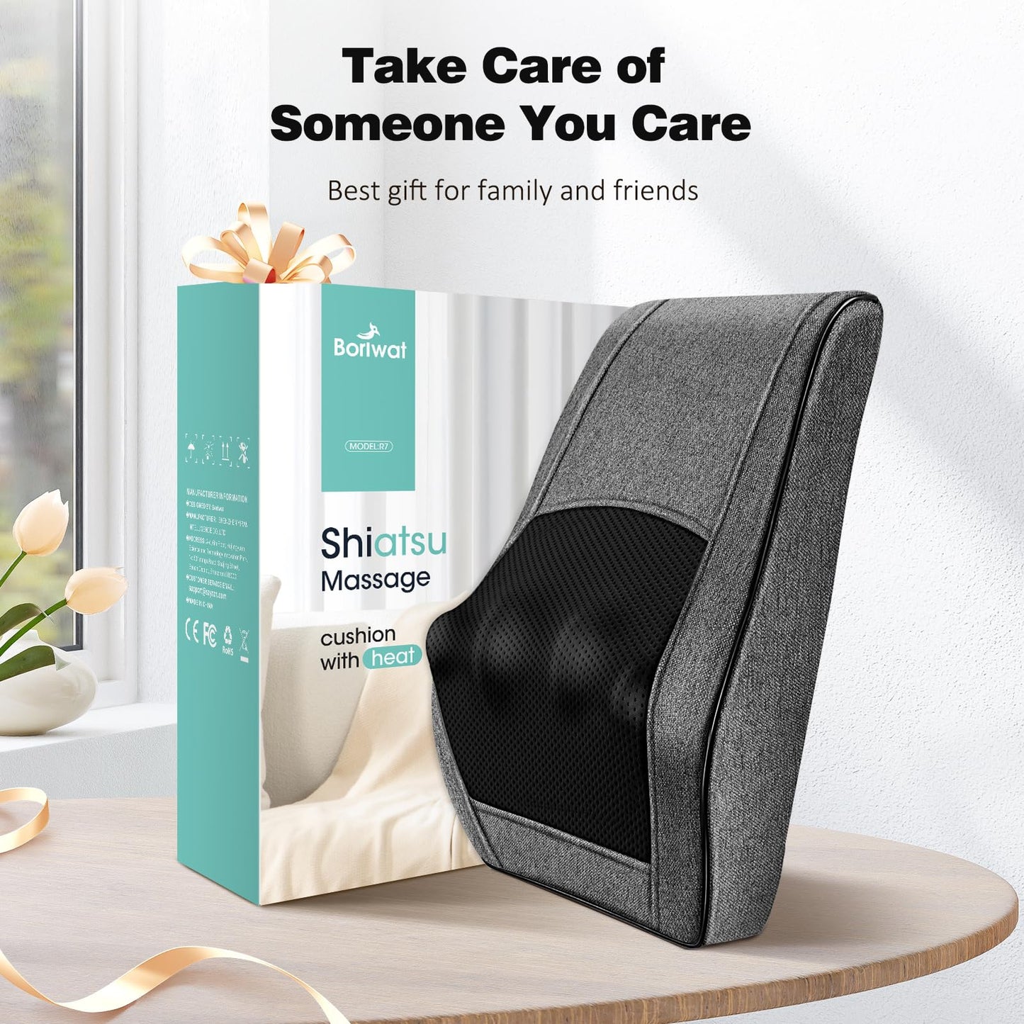 Boriwat Back Massager with Heat, Neck Massager for Pain Relief Deep Tissue, 3D Kneading Massage Pillow for Back, Neck, Shoulder, Legs, Gifts for Women Men Mom Dad