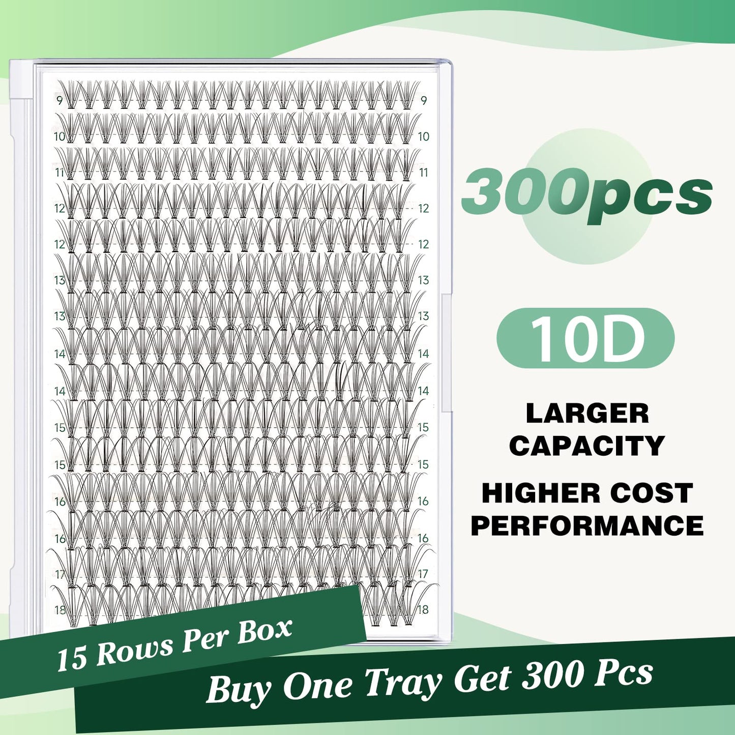 Lash Clusters 300Pcs Individual Lashes 10D 0.1C Curl 9-18MIX Lash Extensions Clusters Lashes Soft&Natural False Eyelashes Individual DIY Eyelash Extension at Home(10D-0.1C,9-18MIX)