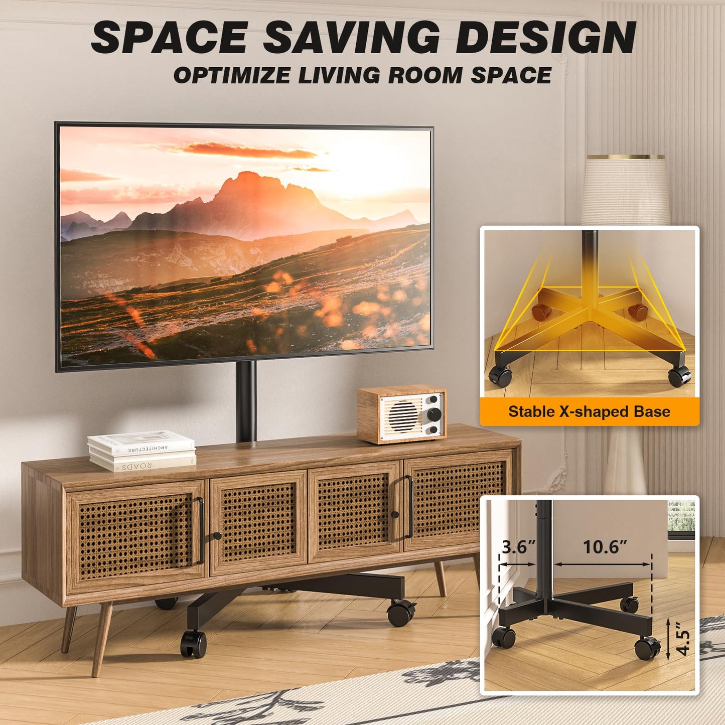 5Rcom Strong Tall Rolling TV Stand for 23-65 Inch TVs up to 88 lbs, Height Adjustable &Tilt Mobile TV Cart for Optimal Viewing Angle, Portable TV Stand with Locking Silent Wheels for Home and Outdoor