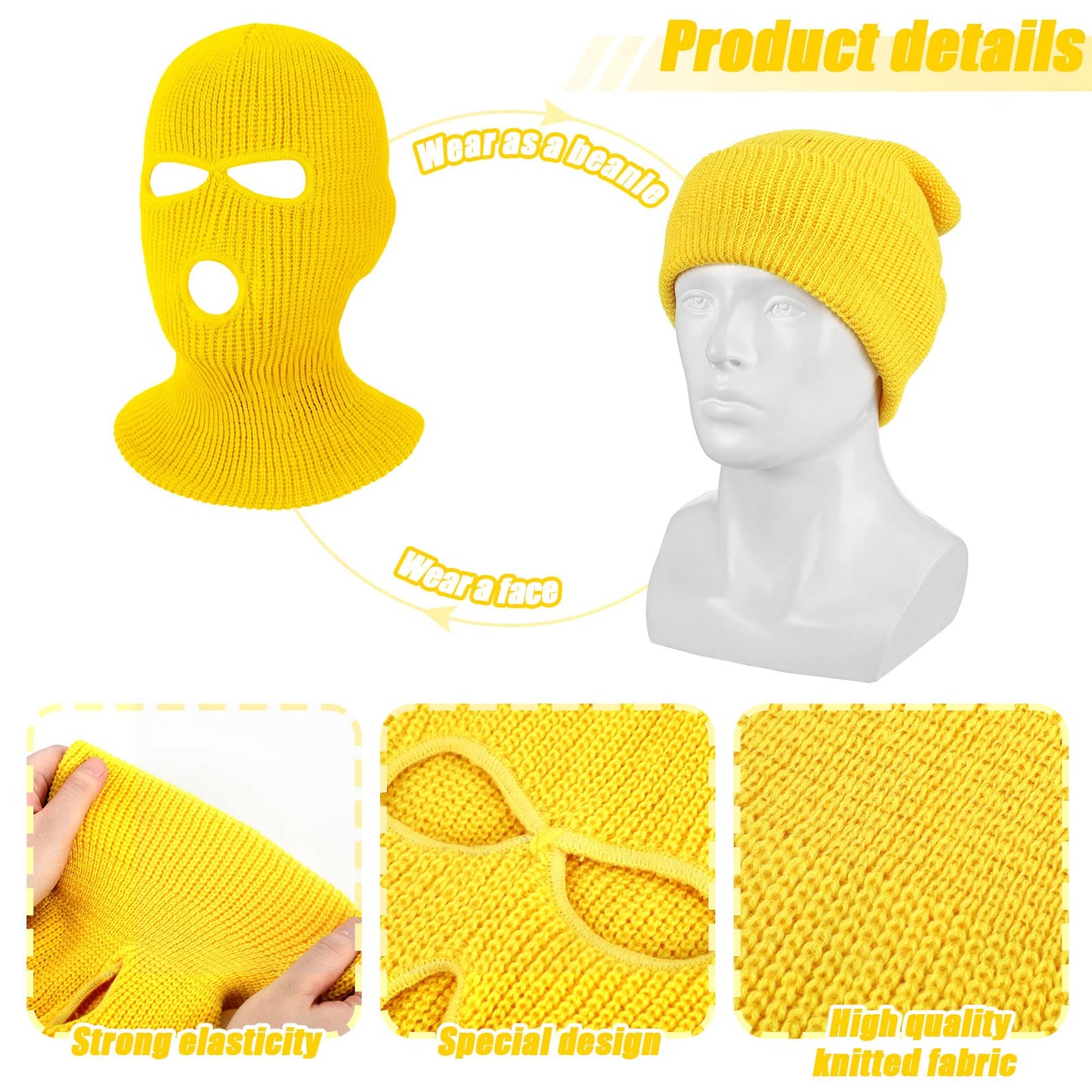 WILLBOND 2 Pieces Knitted Full Face Cover 3 Hole Mask Winter Balaclava Face Cover, One Size(Green, Luminous Yellow, Medium)