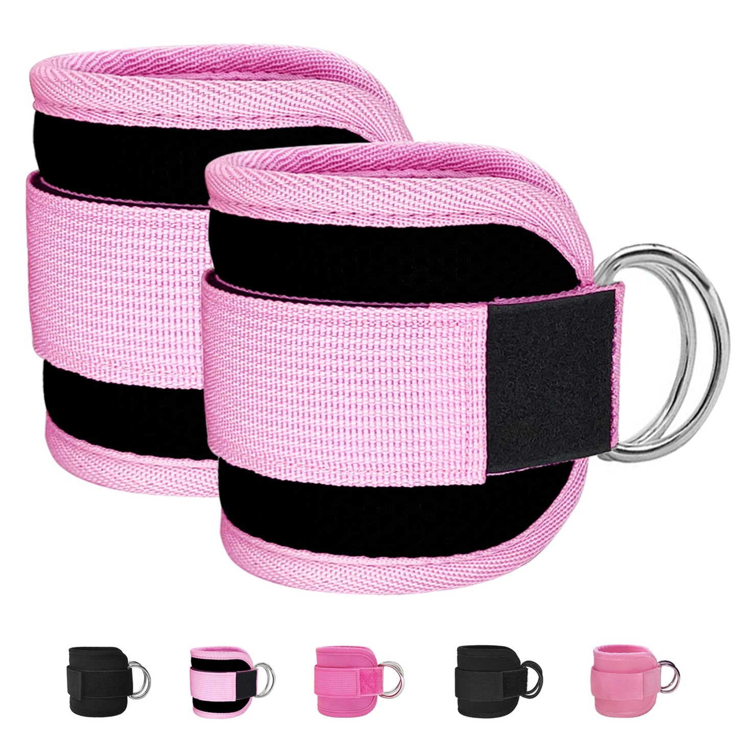 Anemeeoke Fitness Ankle Straps for Cable Machine, Kickbacks Glute Workouts, Lower Body Exercises, Adjustable Leg Straps with Neoprene Padding Men Women(Pink)