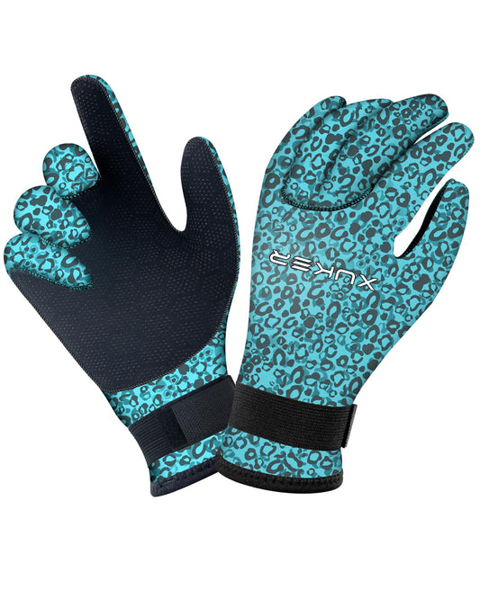 XUKER Neoprene Gloves Men Women, 3mm Camouflage Patterned Winter Wetsuit Gloves Keep Warm for Scuba Diving Surfing Swimming Fishing Water Sports (Camo Green, X-Small)