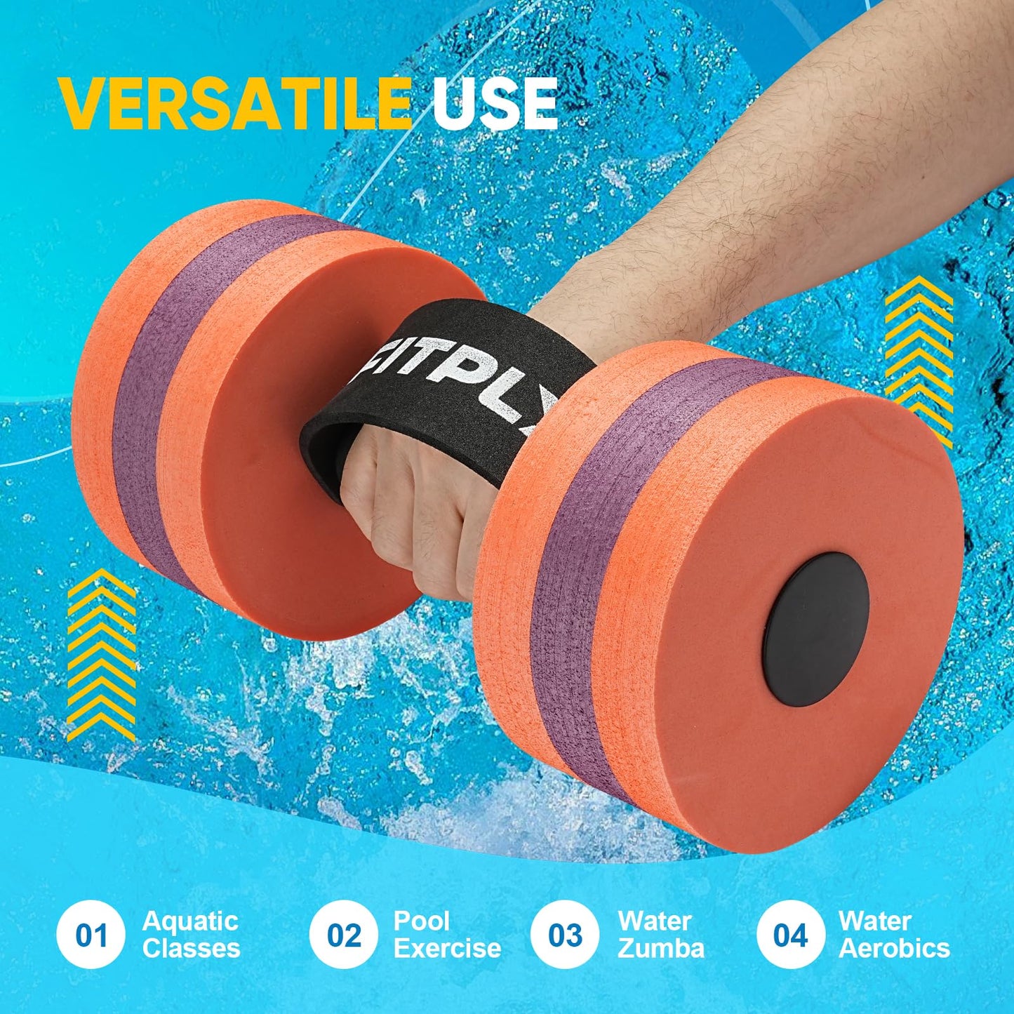 Fitply Water Weights Aquatic Pool Dumbbells for Pool & Water Exercise - EVA Foam Pool Weights, 2PCS Lightweight Water Dumbbells, Swim Weights and Water Aerobics Weight Loss Pool Exercise Equipment