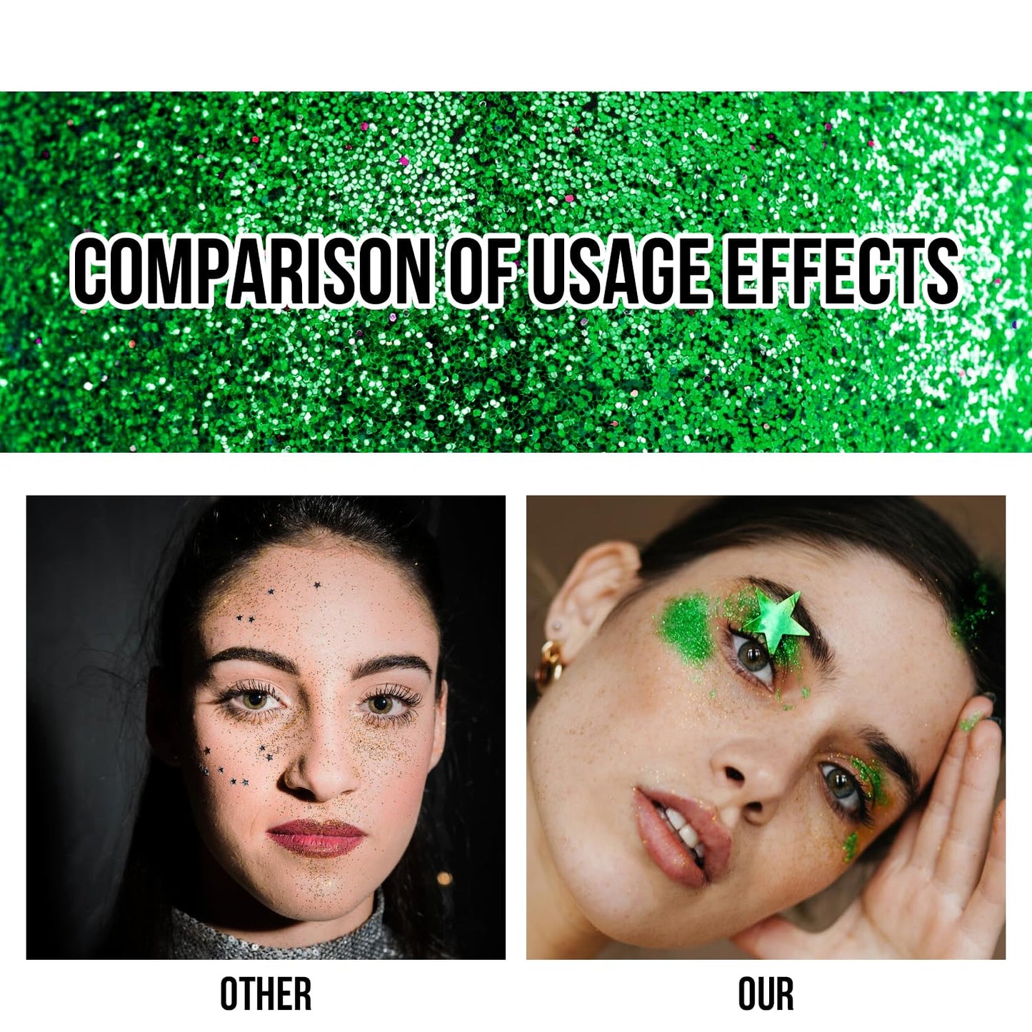Brzeaf Waterproof Green Body Glitter Stick, Chunky Glitter for Face/Body/Hair/Eyes/Lip, Singer Concert Music Rave Festival, Glitter Stick Makeup & Face Glitter Gel for Women Men 0.56 OZ