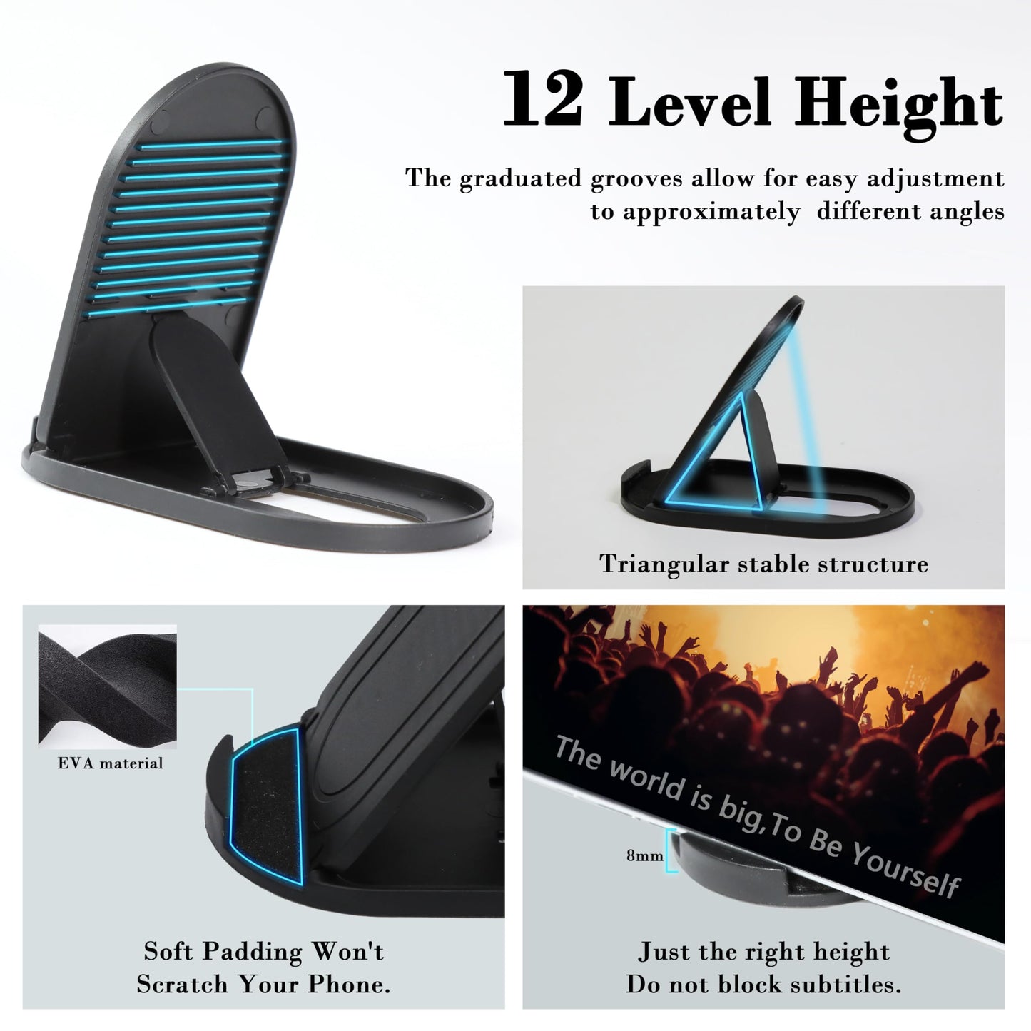 HZZADZXW Portable Cell Phone Stand Holder for Desk, Foldable Pocket-Sized Mount, Adjustable Multi Angle Stand for iPhone 16 15 14 13 Pro Max, 4-10” iPad Smartphone, Black