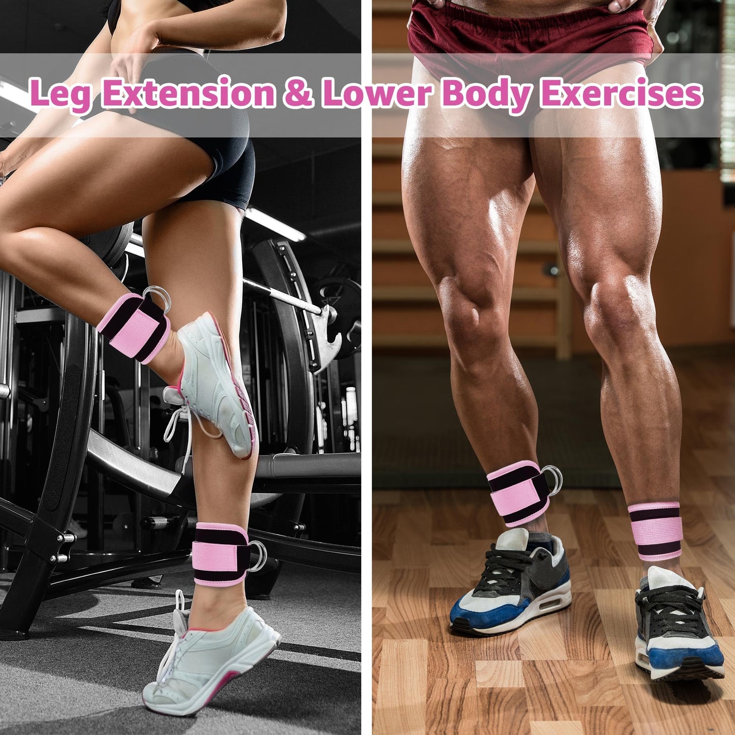 Anemeeoke Fitness Ankle Straps for Cable Machine, Kickbacks Glute Workouts, Lower Body Exercises, Adjustable Leg Straps with Neoprene Padding Men Women(Pink)