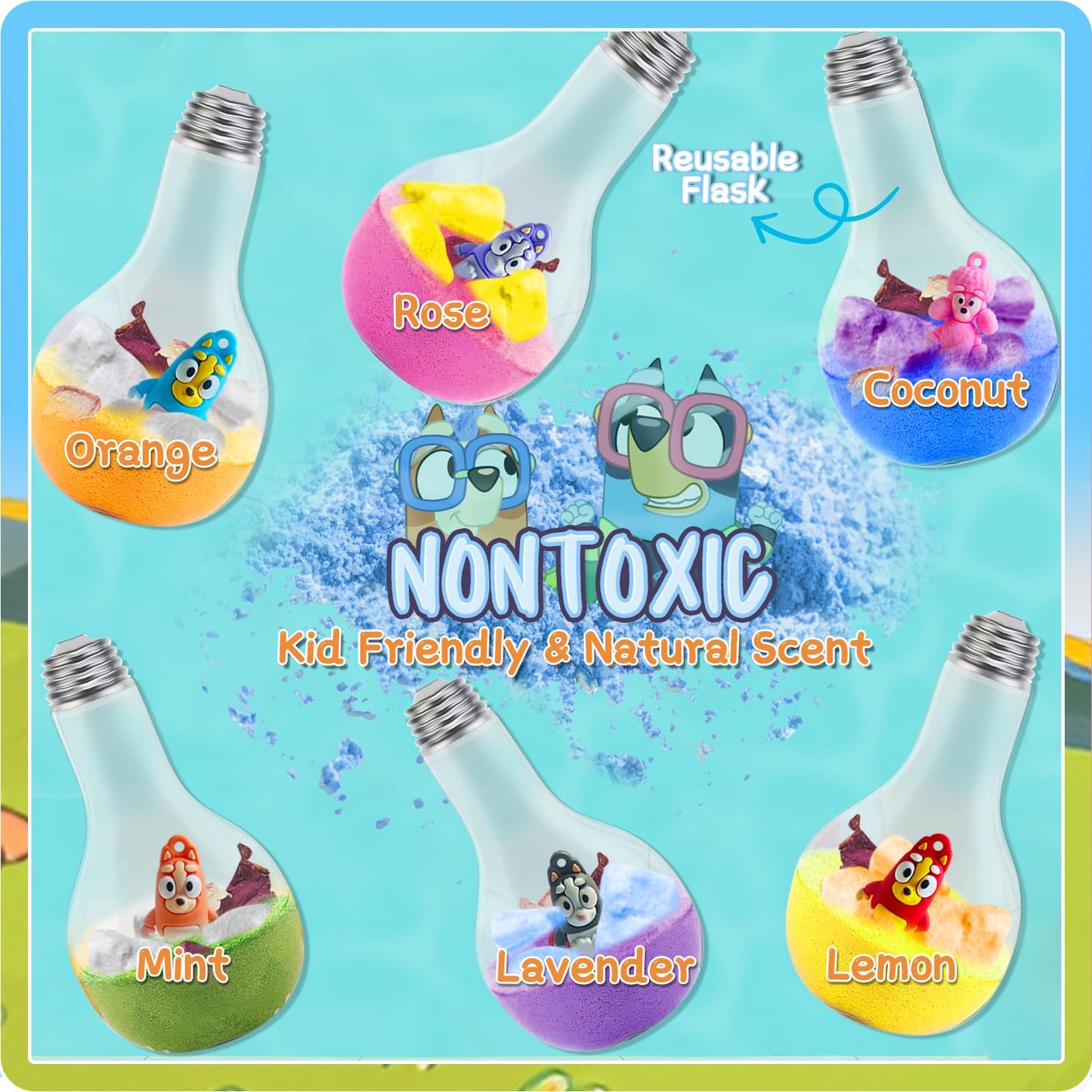 Bath Bombs Potions: Blue Heeler Bath Bombs for Kids, Kids Bath Bombs with Toys Inside for Dry Skin Moisturize, Kids Bath Toys & Scientific Toys, Dried Rose Petals with Eruption of Foams, Kid Gift Set