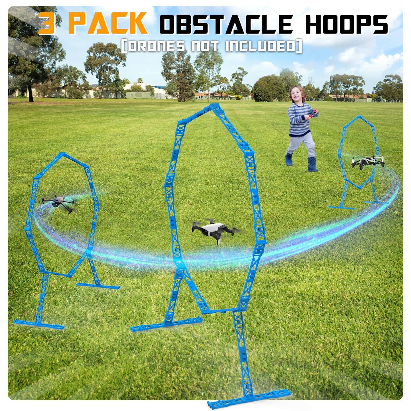 Beria Drone Obstacle Course, Includes 3 Pack Easy to Build Obstacle Hoop, FPV Racing Drone Loop Gate, Suitable Competition RC FPV Racing of Drones or Model Aircraft Games for Age 6-12 Kids or Adults