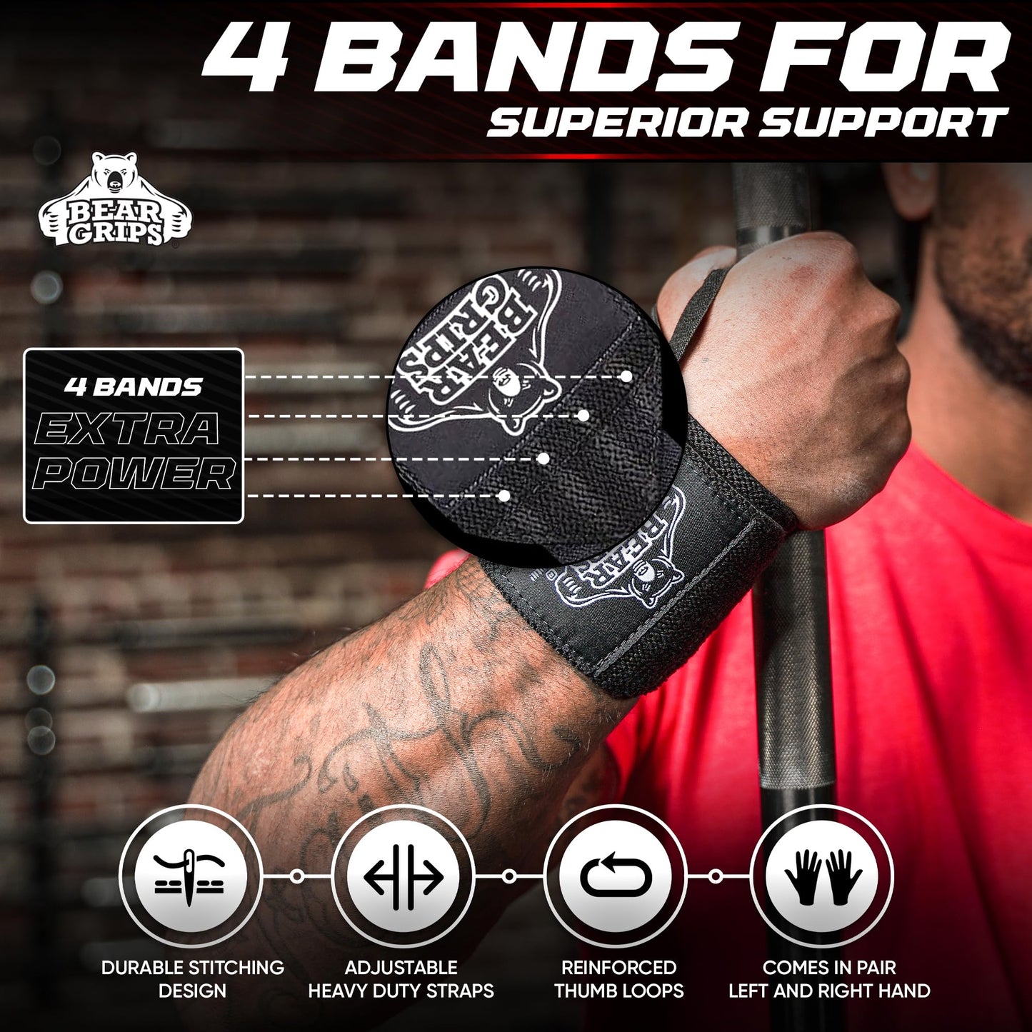 Bear Grips Wrist Wraps for Weightlifting | Weight Lifting Wrist Straps for Weightlifting | Extra Strength Gym Wrist Wraps | Two Wrist Wrap Per Pack | 12” & 18” | Lifting Wrist Wraps for Men & Women