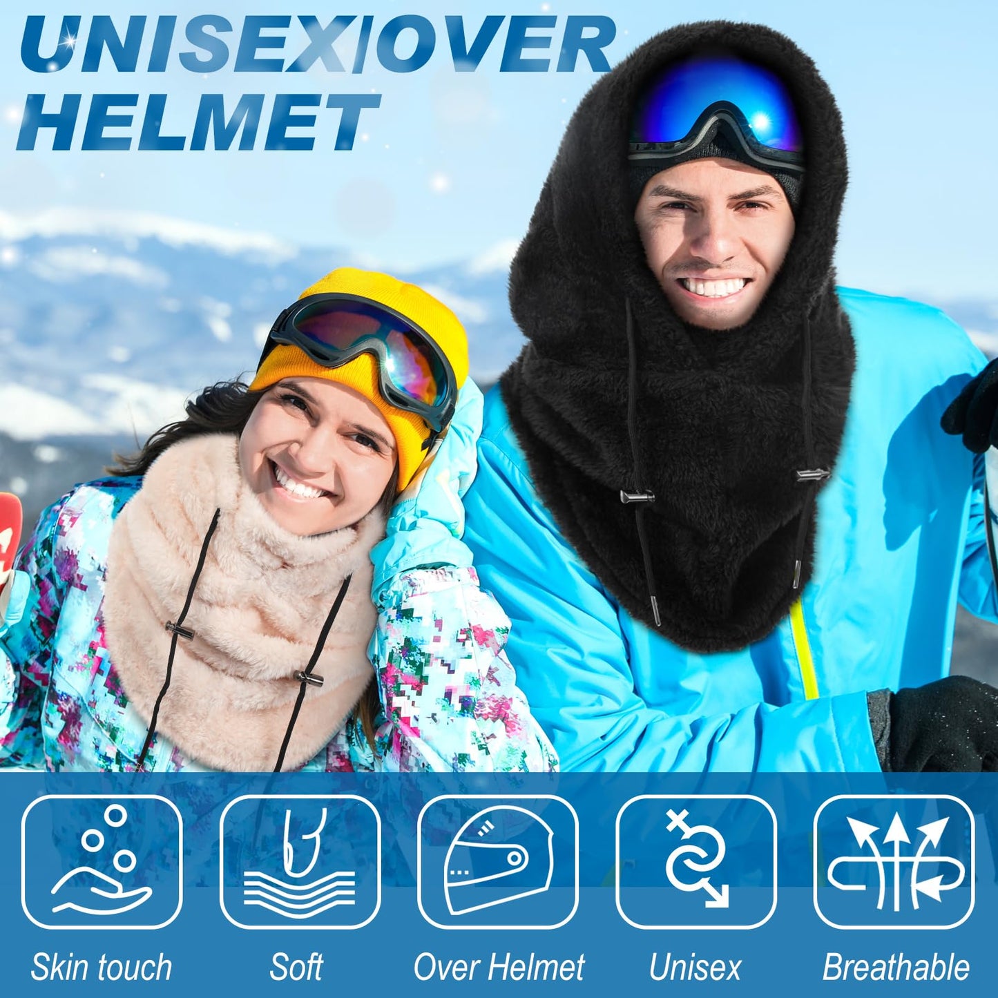 Jeere 2 Pcs Hood Fleece Balaclavas for Women Winter Face Mask Thermal Face Cover Hat Neck Warmer Scarf Adjustable for Cold Weather