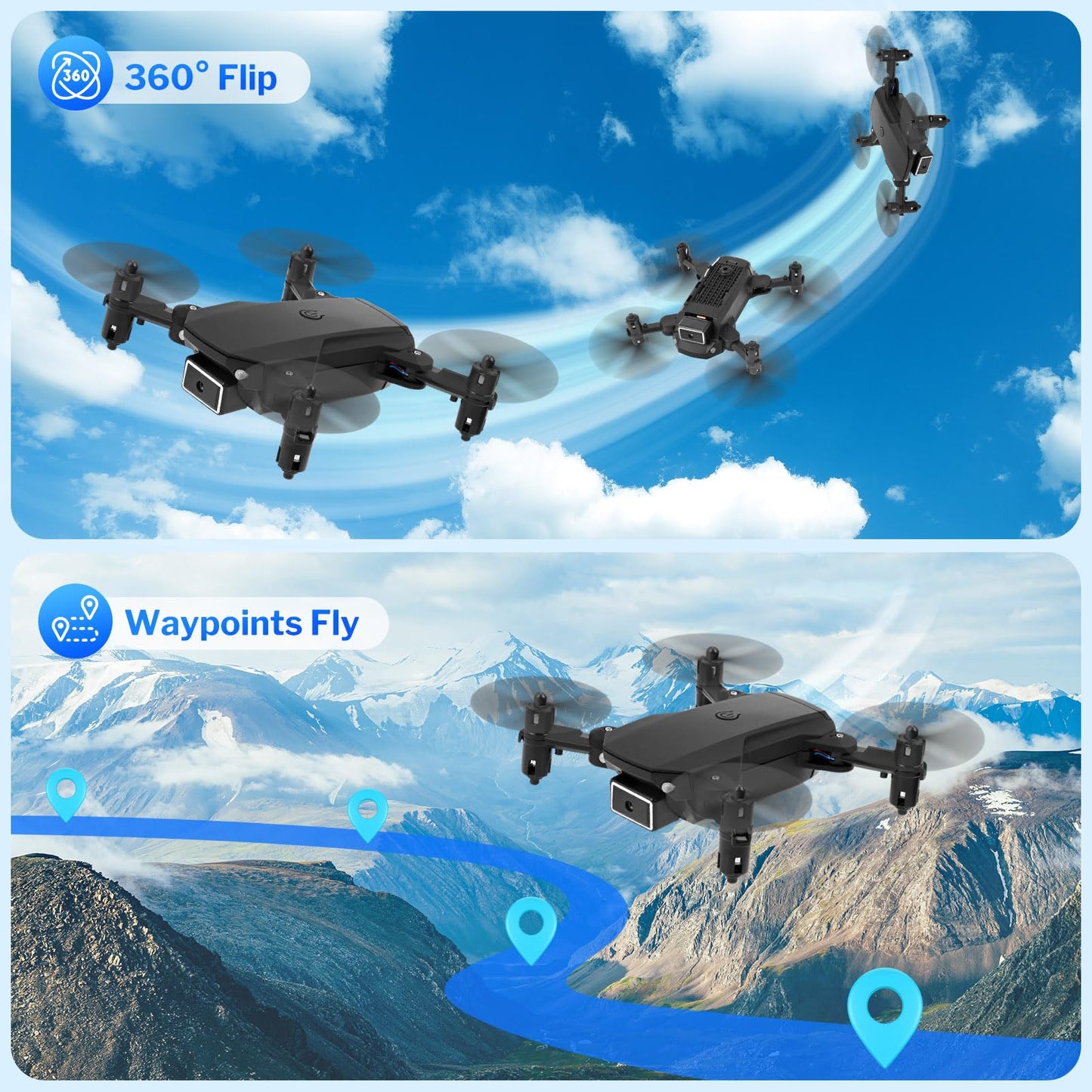 Foldable Mini Drone with HD Camera, Altitude Hold, One-Key Return, WiFi FPV, Headless Mode, Gesture Control, Path Flight, 360° Flips, and LED Lights for Kids and Beginners