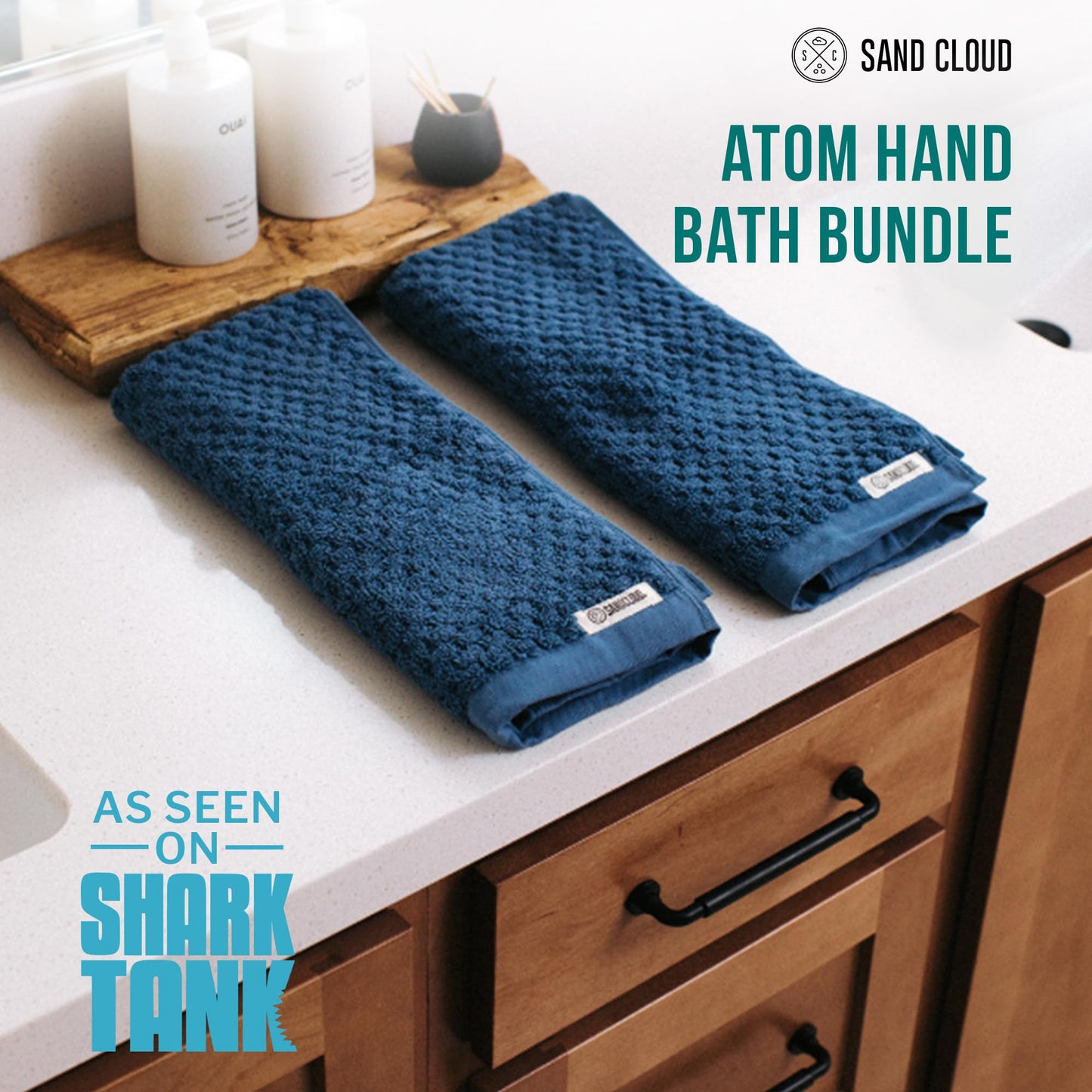 Sand Cloud Turkish Bath Towels for Bathroom, Set of 2 (Atom Blue, Large) - Luxury Soft Linen Turkish Organic Cotton is Luxurious & Absorbent - Premium Shower & Bathroom Towels Dry Faster