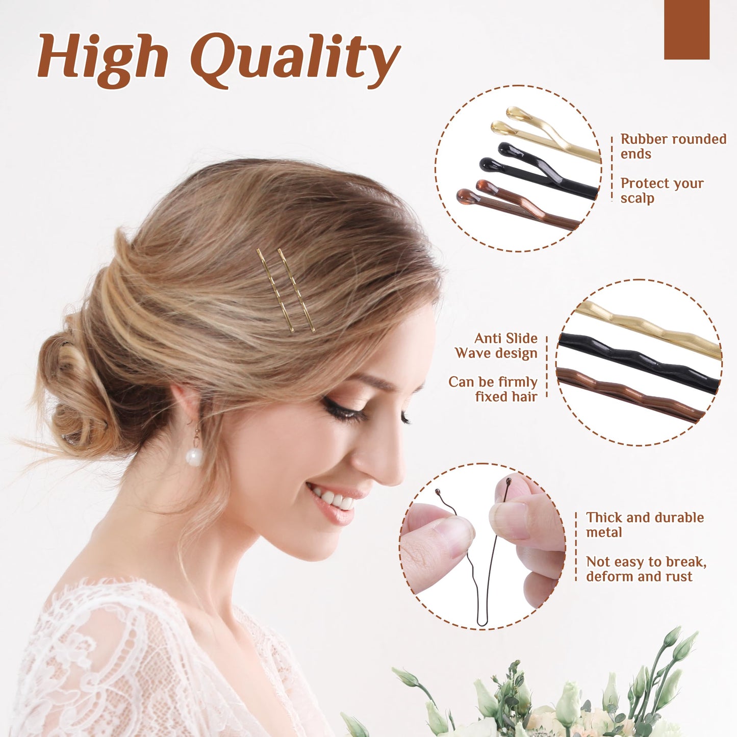 Bobby Pins 360 Pcs Brown Blonde Black Hair, 2 Inch Premium Secure Hold, Bulk with Storage Box, Women & Girls Styling