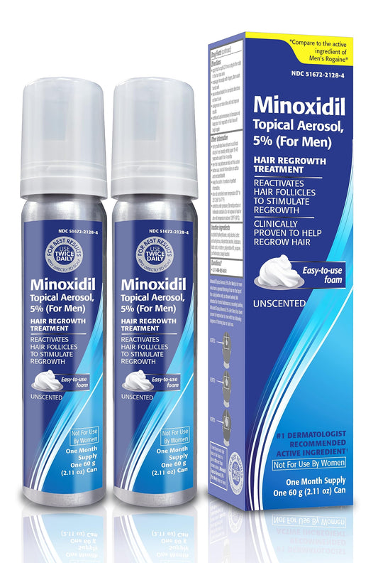 Taro Minoxidil Topical Aerosol Foam, 5%, Hair Regrowth 2 Months Treatment for Men, 2.11 oz (2 Pack)