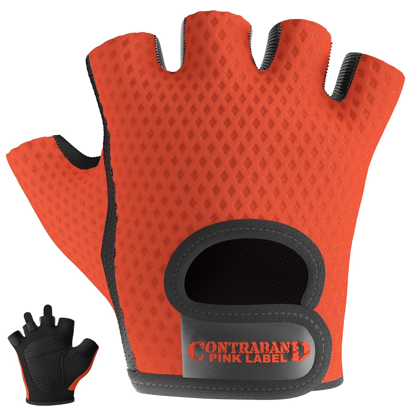 Contraband Pink Label 5307 Womens Designer Workout Gloves | Low Sweat Diamond Mesh Fabric w/Grip-Lock™ Silicone Palm (Orange, X-Small)