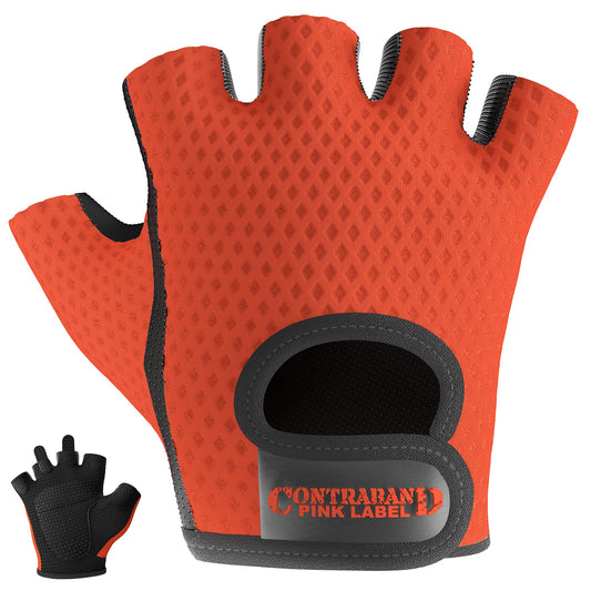 Contraband Pink Label 5307 Womens Designer Workout Gloves | Low Sweat Diamond Mesh Fabric w/Grip-Lock™ Silicone Palm (Orange, X-Small)