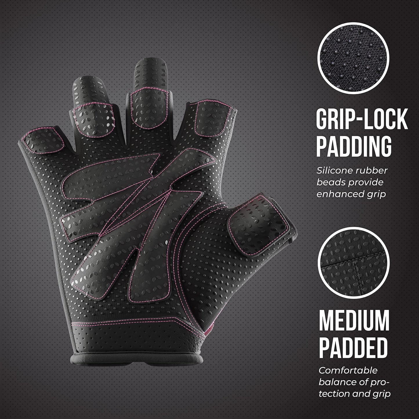 Contraband Pink Label 5137 Women's Padded Weight Lifting and Rowing Gloves w/Grip-Lock Padding (Pair) - Machine Washable Fingerless Workout Gloves Designed Specifically for Women (Pink, X-Small)