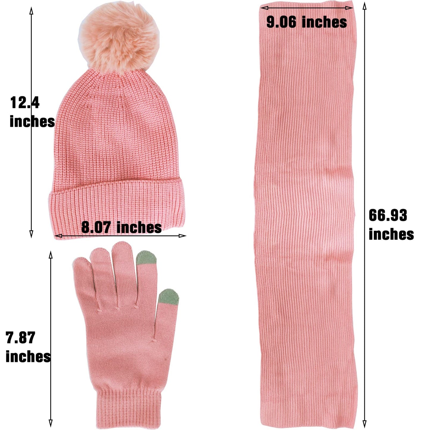 Winter Beanie Hat Scarf and Gloves Set for Women Girls, Soft Warm Thick Fleece Lined Knit Hat with Pompom, Winter Gloves and Scarf for Girls