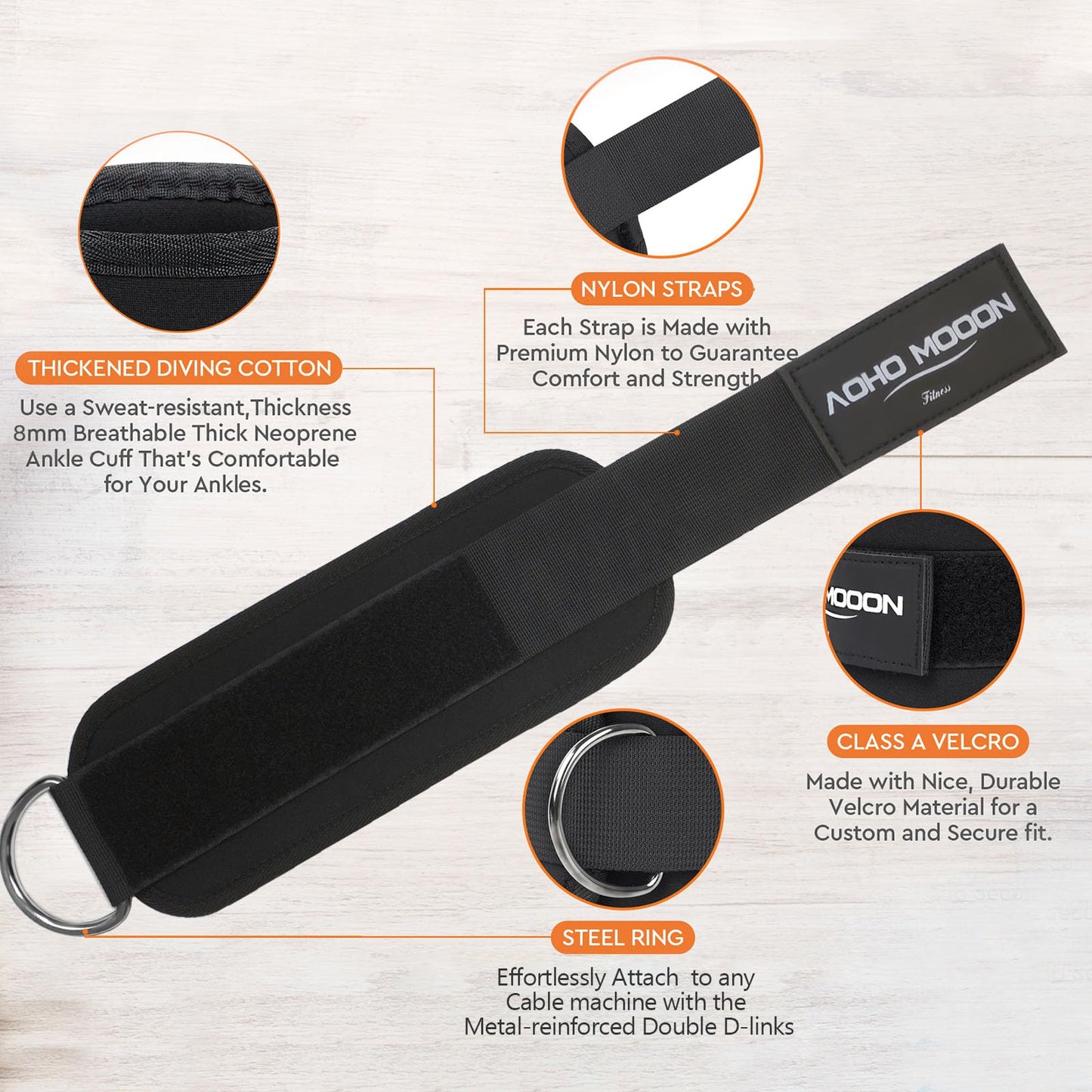 AOHO MOOON (Pair) Comfortable Adjustable Ankle Straps for Cable Machines Women, Gym Workout Leg Straps, Ankle Cuffs for Glute Workouts, Foot Straps for Kickback, One Size Fit All with D Ring