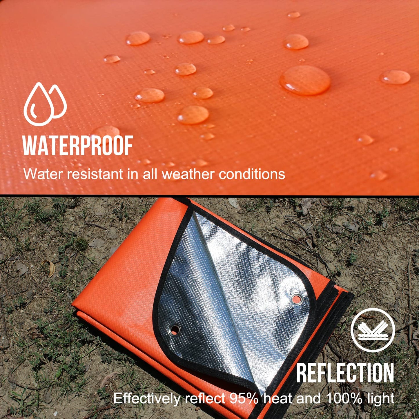 Thickening Complex:LYN Multilayer Heavy Duty Solar Emergency Survival Blanket-Orange,Reflective Mylar Waterproof Windproof Thermal,for Rescue,Car Camping,Hiking,Bushcraft,Snow&Pet Full