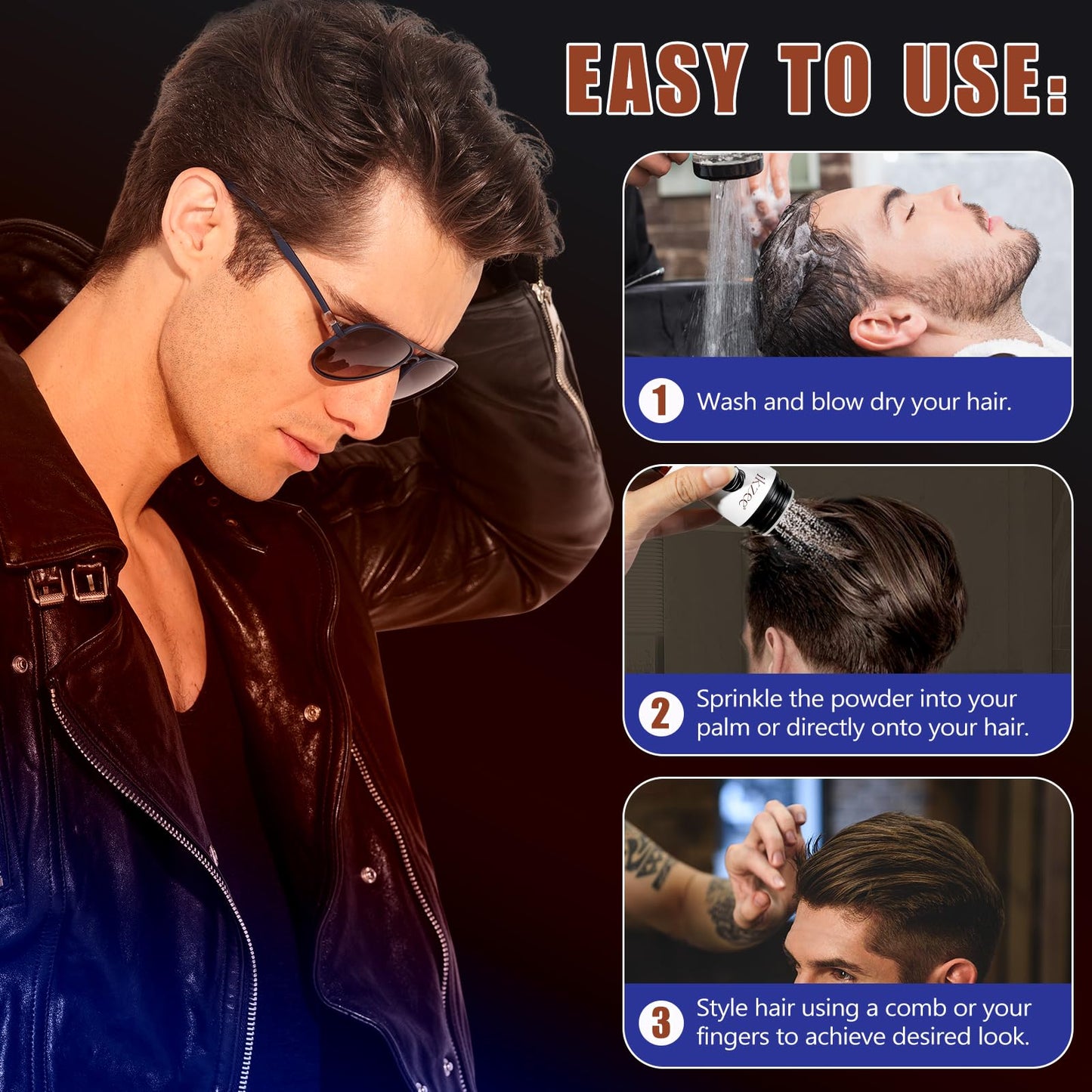 ISUNRISE Hair Styling Powder for Men - Texture Powder - Easy to Apply - Natural Matte Hairstyle - Texturizing and Volumizing - 2 Pc Set, 10g