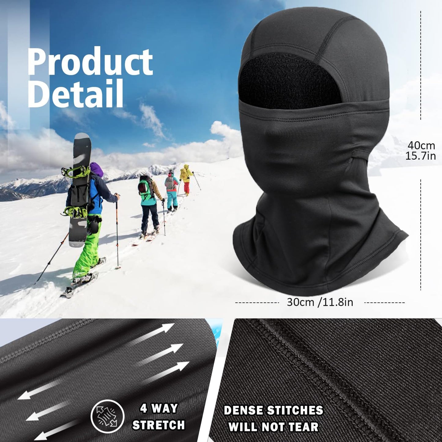 Epsoco Balaclava Ski Mask Winter Waterproof Face Mask for Men Women Windproof Fleece Cold Weather Gear Skiing Snowboarding Neck Gaiter Black