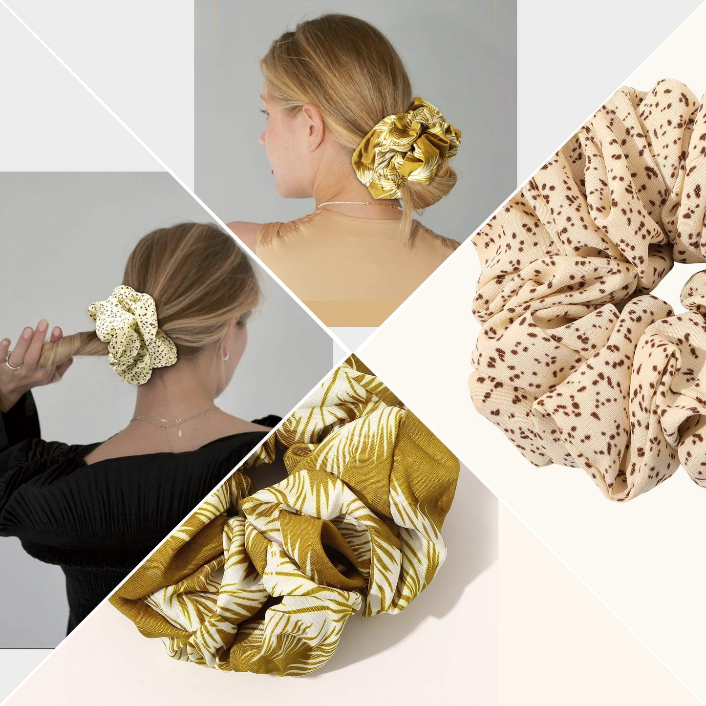 Scrunchies Hair Ties for Women - Big Silk Satin Scrunchie Exra Large Jumbo Gaint Oversized Cute Scrunchy for Curl Thick Hair Yellow Ligas Para el Cabello De Mujer Decorations Gift for Girls