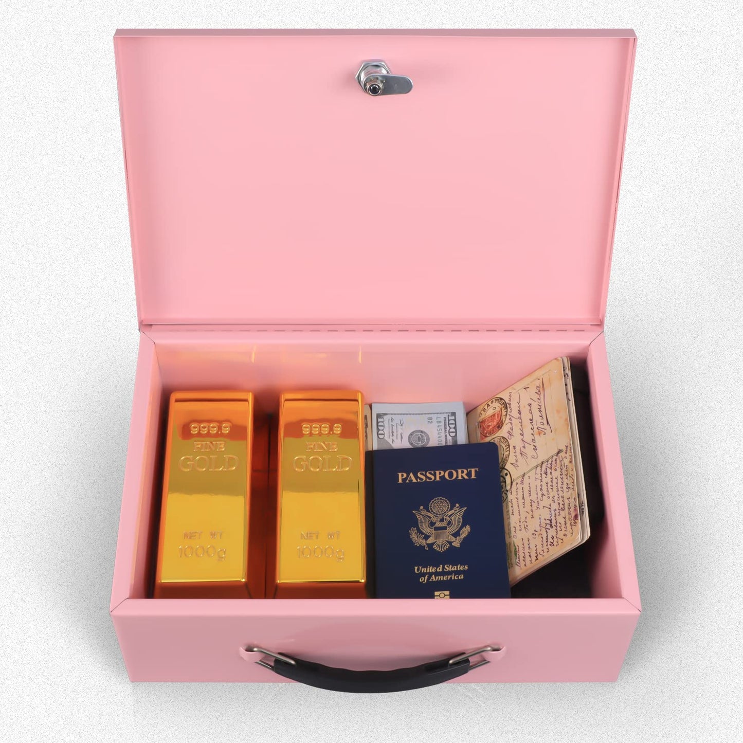 xydled Fire Resistant Safe Fire Safe Box with Key Lock for Home Office Security Storage for Valuables Documents,12.8 x 8.5 x 4.5 Inch,Pink