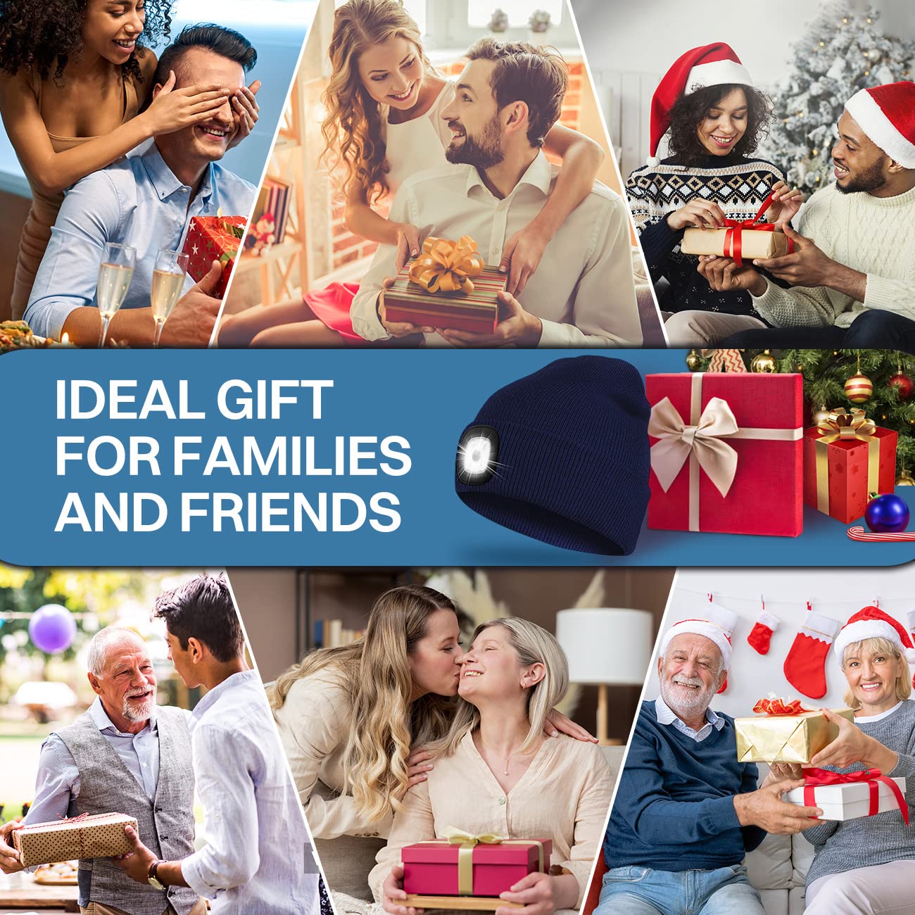 Bosttor LED Beanie Hat with Light, Rechargeable Headlamp Cap, Unisex Winter Warm Knitted Hats, Headlight Flashlight for Running Hiking Camping,Tech Gifts for Men Women Handyman Teens