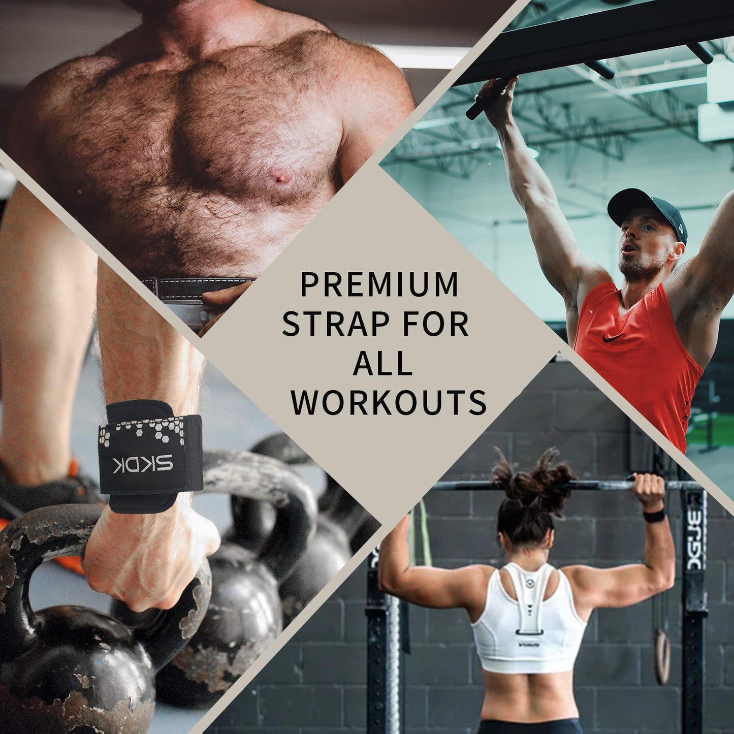 SKDK Strong Cotton Power Lifting Straps Wrist Grips-Deadlift Straps with Neoprene Wrist Padded and Anti-Skid Silicone-for Weightlifting Bodybuilding, Strength Training Pull UP(Pair) (Gray)