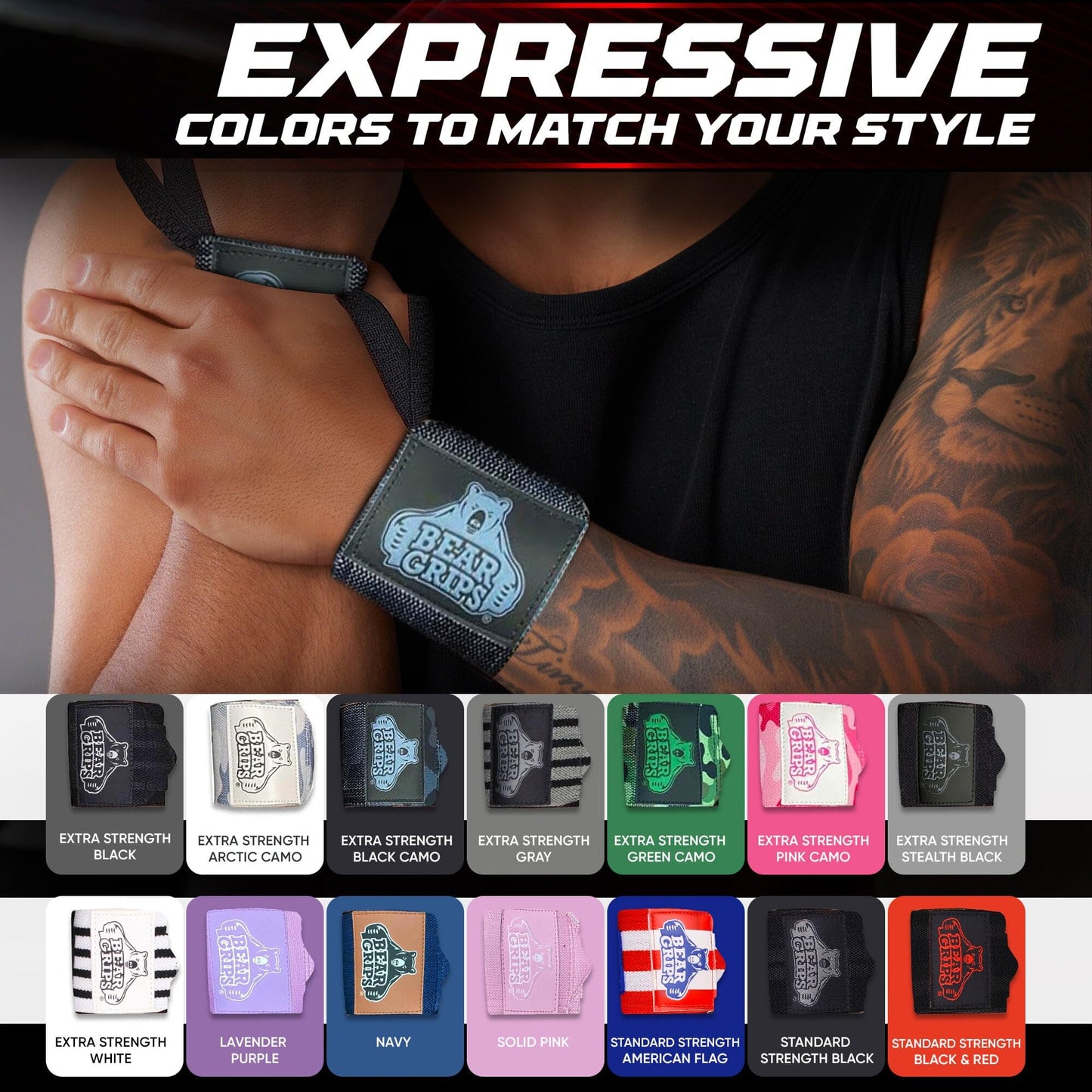 Bear Grips Wrist Wraps for Weightlifting | Weight Lifting Wrist Straps for Weightlifting | Extra Strength Gym Wrist Wraps | Two Wrist Wrap Per Pack | 12” & 18” | Lifting Wrist Wraps for Men & Women