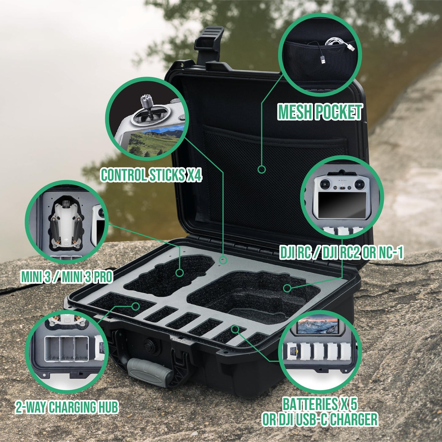 INNVO Hard Case for DJI Mini 4 Pro Fly More Combo RC 2 / RC-N2 Compatible with DJI Mini 3 3PRO, Waterproof, Shotproof, Dust-proof, Easy for Drone Organize Storage Transport, Black (Case ONLY)