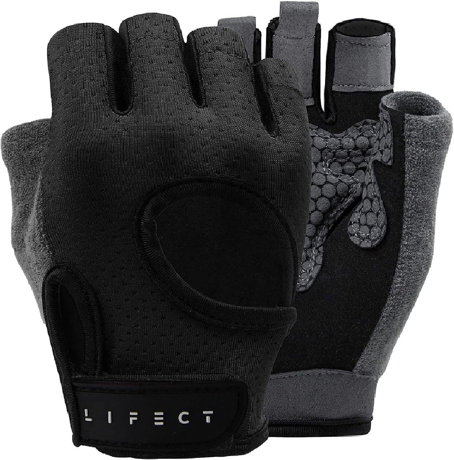 LIFECT Essential Breathable Workout Gloves, Knuckle Weight Lifting Gloves with Curved Open Back, for Powerlifting, Gym, Crossfit, Women and Men (Black, Small)